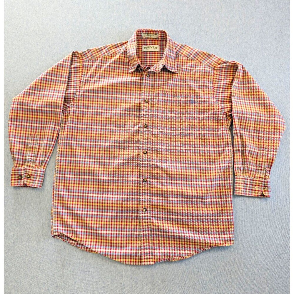 Orvis Men's M Plaid Long Sleeve Woven Cotton Multicolor Button-Up Shirt